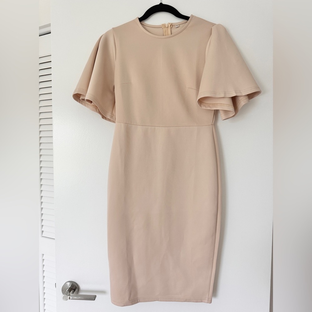 Stretchy cream midi dress - Picture 2 of 5